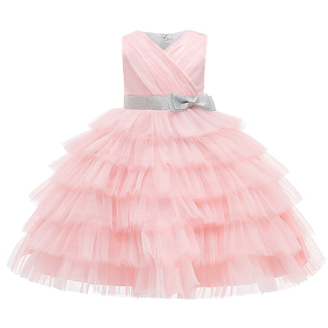 Summer Girl Party Dresses Vestidos Fluffy Ball Gown Pink Birthday Princess Dress Flower Girls Dresses For Wedding Kids Clothes.