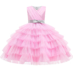 Summer Girl Party Dresses Vestidos Fluffy Ball Gown Pink Birthday Princess Dress Flower Girls Dresses For Wedding Kids Clothes.