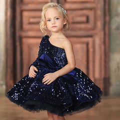 Elegant navy blue dress for girls, perfect for special occasions and formal events.
