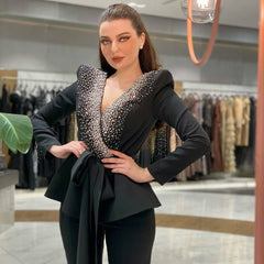 Spring Black Fashion Women Pants Suits For Wedding Leisure Beading Mother of the Bride Suit Evening Party Tuxedos Formal Wear.