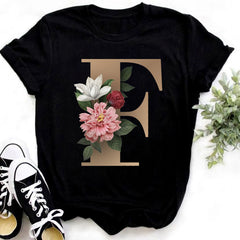 Custom Name Letter Combination Fashion Women T-shirt Flower.