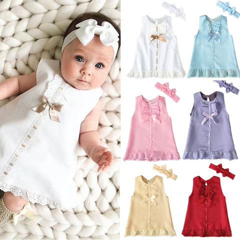 Newborn Baby Cute Bow Sleeveless Princess Dresses.