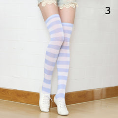 Women Long Striped Stockings Cotton Socks Thigh High Over Knee Slim Leg Stockings Student Girls Socks White Black Red Stockings