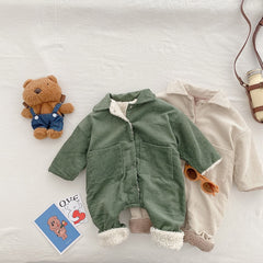 Baby Rompers Corduroy Jumpsuits Fur Lining Girls Clothes Fleece Outerwear.