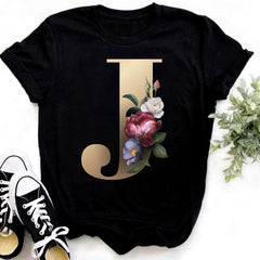 Custom Name Letter Combination Fashion Women T-shirt Flower.