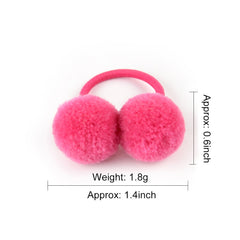 14pcs of 1.4" Small Solid Double Fur Ball With Elastic Rope Handmade Hair Band For Kids Girls.