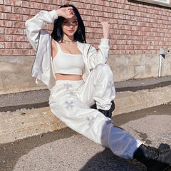 Stylish rhinestone joggers, perfect for casual outfits with a touch of glamour.