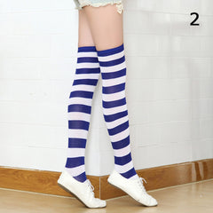Women Long Striped Stockings Cotton Socks Thigh High Over Knee Slim Leg Stockings Student Girls Socks White Black Red Stockings