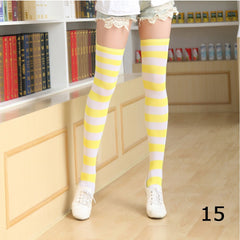 Women Long Striped Stockings Cotton Socks Thigh High Over Knee Slim Leg Stockings Student Girls Socks White Black Red Stockings