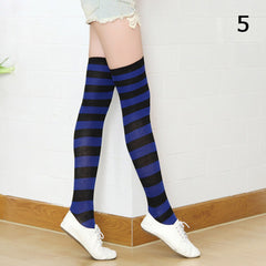 Elegant style striped stockings accentuating sophisticated fashion choices.