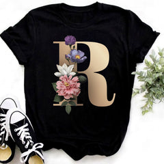 Custom Name Letter Combination Fashion Women T-shirt Flower.