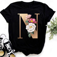 Custom Name Letter Combination Fashion Women T-shirt Flower.