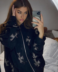 Stylish rhinestone joggers, perfect for casual outfits with a touch of glamour.