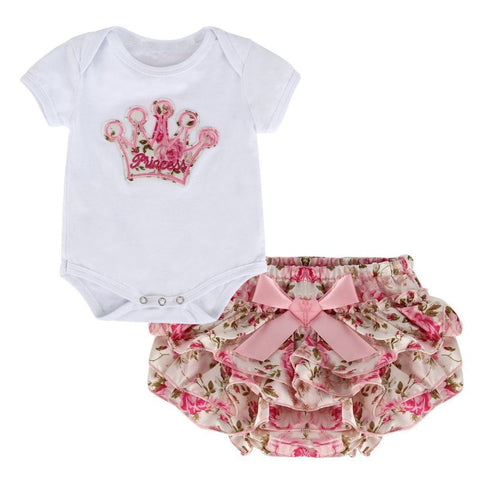 2pcs Baby Girls Outfit Clothes Romper For 0-18M Kids Summer Infantborn Toddler Jumpsuit Bodysuit+Pants Set.