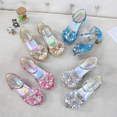 Princess Girls Party Shoes Children Sandals Colorful Sequins High Heels Shoes Girls Sandals Peep Toe Summer Kids Shoes CSH813.