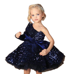 Elegant navy blue dress for girls, perfect for special occasions and formal events.
