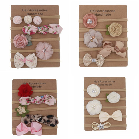 Nylon Elastic Baby Headband Solid Knot Flower Fabric.