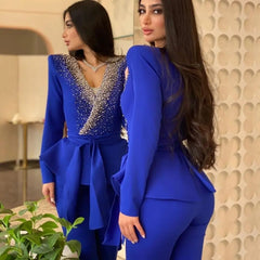 Spring Black Fashion Women Pants Suits For Wedding Leisure Beading Mother of the Bride Suit Evening Party Tuxedos Formal Wear.