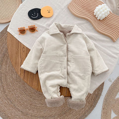 Baby Rompers Corduroy Jumpsuits Fur Lining Girls Clothes Fleece Outerwear.