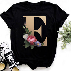 Custom Name Letter Combination Fashion Women T-shirt Flower.