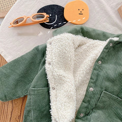 Baby Rompers Corduroy Jumpsuits Fur Lining Girls Clothes Fleece Outerwear.