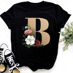 Custom Name Letter Combination Fashion Women T-shirt Flower.
