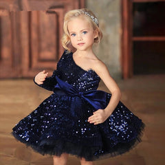 Elegant navy blue dress for girls, perfect for special occasions and formal events.