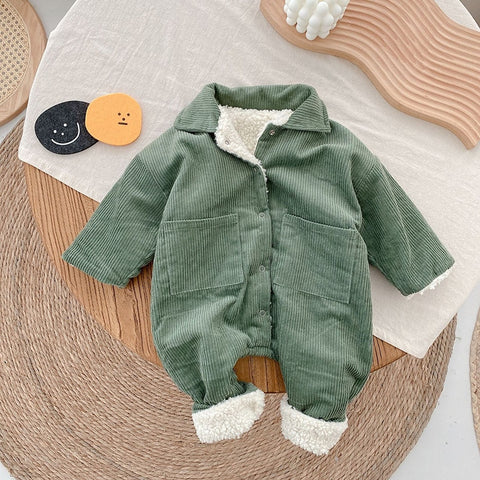 Baby Rompers Corduroy Jumpsuits Fur Lining Girls Clothes Fleece Outerwear.