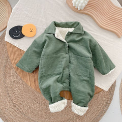 Baby Rompers Corduroy Jumpsuits Fur Lining Girls Clothes Fleece Outerwear.
