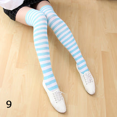 Women Long Striped Stockings Cotton Socks Thigh High Over Knee Slim Leg Stockings Student Girls Socks White Black Red Stockings