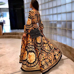 Womens Boho V-Neck Printed Sundress Long Maxi Dress for Summer.