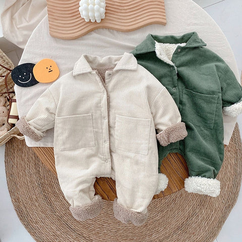 Baby Rompers Corduroy Jumpsuits Fur Lining Girls Clothes Fleece Outerwear.