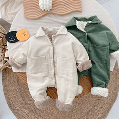 Baby Rompers Corduroy Jumpsuits Fur Lining Girls Clothes Fleece Outerwear.