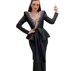 Spring Black Fashion Women Pants Suits For Wedding Leisure Beading Mother of the Bride Suit Evening Party Tuxedos Formal Wear.
