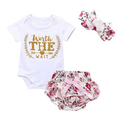 2pcs Baby Girls Outfit Clothes Romper For 0-18M Kids Summer Infantborn Toddler Jumpsuit Bodysuit+Pants Set.