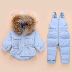 Russia Winter Fur Hooded Jacket Unisex Kids Clothing Sets.