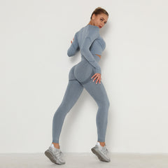 Women's Sets Skinny Tracksuit Breathable Bra Long Sleeve Top Seamless Outfits High Waist Push Up Leggings Gym Clothes Sport Suit.