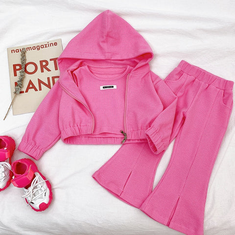 Toddler Girl Sport Clothing Set Autumn Hodded Jacket Crop Top Pants Children Highj Quality Clothing Set Kids Clothing Wholesale.
