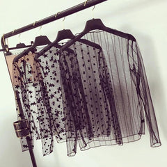 T Shirt Lace Flower under Shirt Long sleeve transparent Tshirt Sexy Black Lace See through.