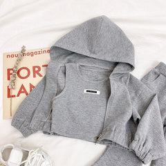 Toddler Girl Sport Clothing Set Autumn Hodded Jacket Crop Top Pants Children Highj Quality Clothing Set Kids Clothing Wholesale.