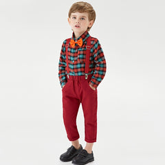 Christmas Outfit Red Plaid T-Shirts Pants.
