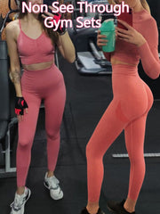 Women's Sets Skinny Tracksuit Breathable Bra Long Sleeve Top Seamless Outfits High Waist Push Up Leggings Gym Clothes Sport Suit.