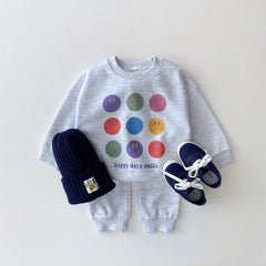 Smile Face Sweatshirt Tops+Jogger Pants Set Casual.