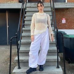 Women Solid Joggers Tech Pants Autumn Low Waist Punk Hip Hop Baggy Trousers Streetwear Casual Drawstring Wide Leg Cargo Pants.