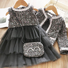 Winter Wool Coats And Skirts Kids Clothing Sets.