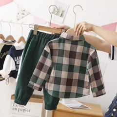 Children Clothing Sets Plaid Shirt + Pants for Baby Boys.