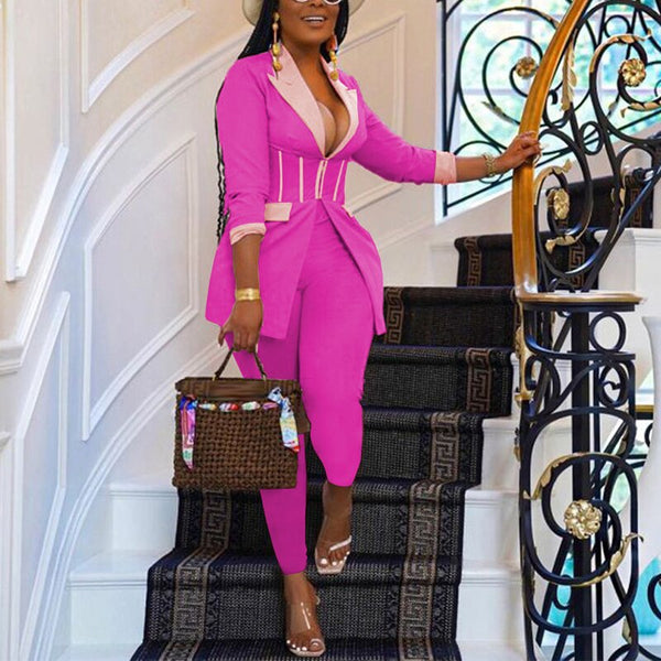 Women Pants Suit Houndstooth Print Hidden Breasted Blazers Tops Pencil Pants Two 2 Piece Sets Office Lady Fashion Outfits Autumn