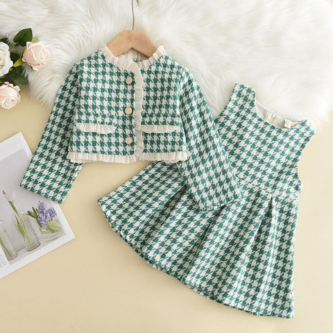 Winter Wool Coats And Skirts Kids Clothing Sets.
