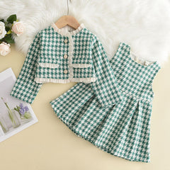 Winter Wool Coats And Skirts Kids Clothing Sets.
