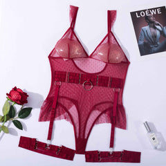 Yimunancy One Piece Lace Sexy Backless Bodysuit Ladies Dot Mesh Sheer Sexy Bodysuit Bandage Body Femme.
